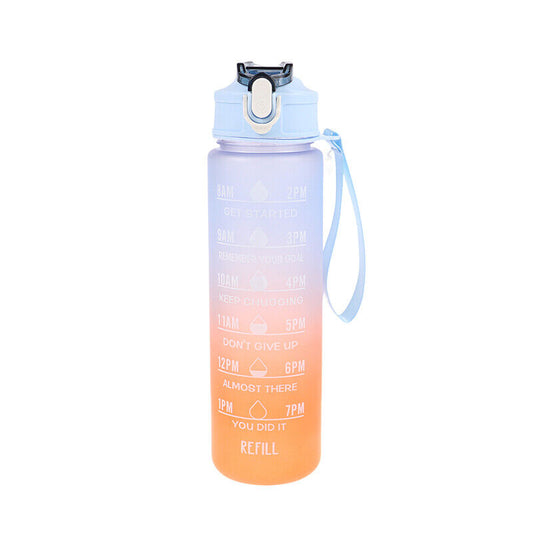1L Gradient Sports Travel Water Drinking Bottle with Straw and Time Marker