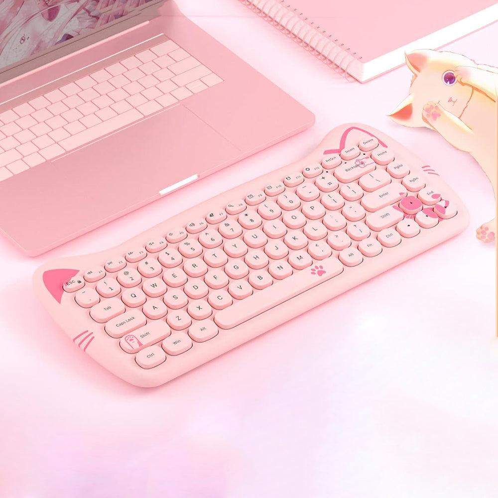 Wireless Cute Computer Bluetooth Keyboard with Typewriter Round Keycap