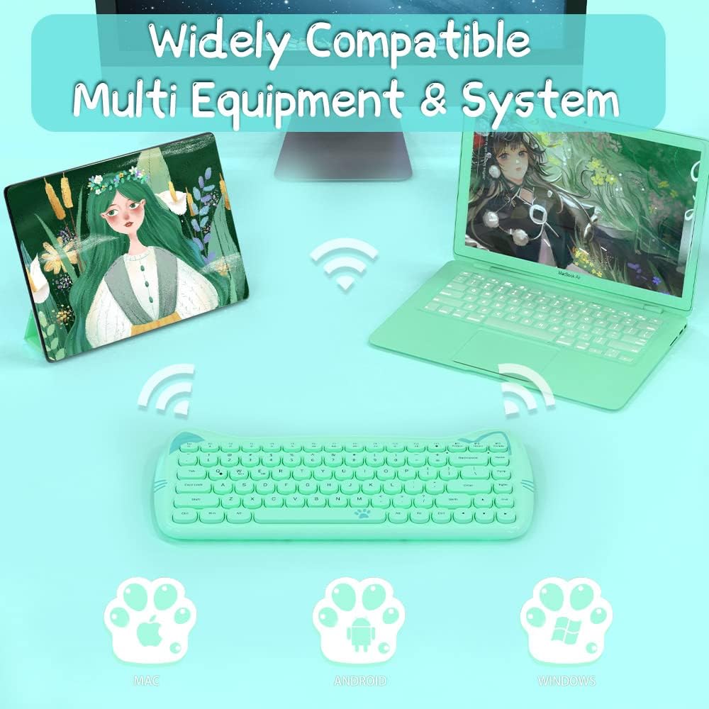 Wireless Cute Computer Bluetooth Keyboard with Typewriter Round Keycap