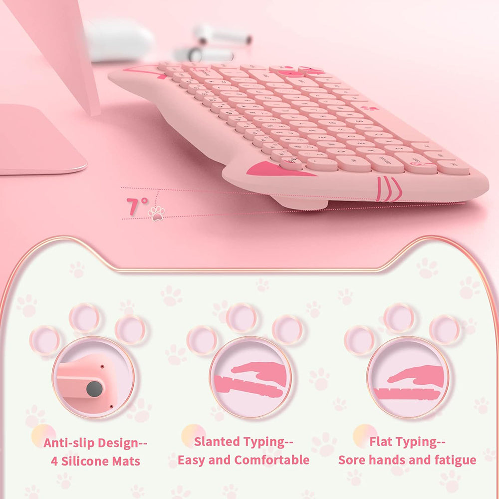 Wireless Cute Computer Bluetooth Keyboard with Typewriter Round Keycap